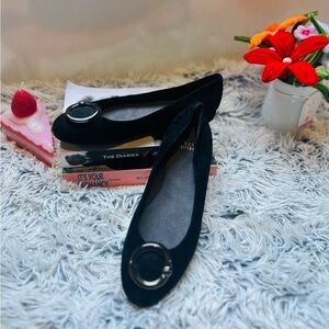 Stuart Weitzman Black and Silver Flats Sleek Design